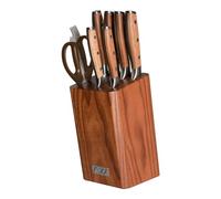 Rockingham Forge Ashwood Set di 8 Coltelli da Cucina in Legno con Affilacoltelli e Forbici - Lame Professionali in Acciaio Inossidabile Tedesco Ultra Affilate - Manico Resistente con Codolo Intero