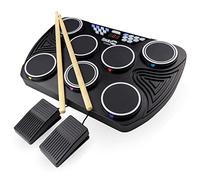 RockJam Batteria digitale ricaricabile Bluetooth Midi 7 Pad da tavolo con 2 pedali per batteria, bacchette