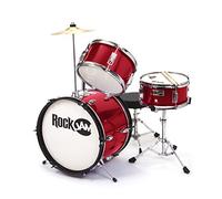 Rockjam RJ103-MR 3 pezzi Junior Drum Set con crash Cymbal, Drumsticks, Trono regolabile e accessori - Rosso