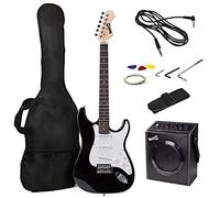 RockJam RJ20WAR2 Superkit per chitarra elettrica di dimensioni standard con amplificatore per chitarra, corde per chitarra, accordatore, tracolla per chitarra, custodia e cavo nero