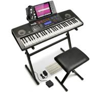 RockJam RJ761-SK Kit Tastiera Pianoforte 61 Tasti con Pedale Sustain, Touch Screen, Supporto, Sgabello Imbottito, Cuffie e Lezioni