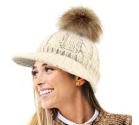 RockJock Berretto da baseball da donna foderato in caldo pile lavorato a maglia con pompon staccabile in pelliccia sintetica da indossare con o senza, Naturale, Taglia unica