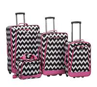 Rockland Escape - Set di 4 valigie verticali Softside, Zig zag rosa, 4-Piece Set (14/19/24/28), Escape - Set di 4 valigie verticali Softside