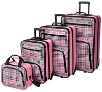 Rockland Set di quattro valigie, Plaid rosa., Taglia unica, Set di valigie verticali espandibili Softside alla moda
