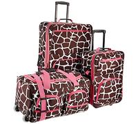 Rockland Set di valigie da 3 pezzi, trasparente, set di valigie da 3 pezzi, Giraffa rosa, Taglia unica, Melbourne Hardside - Trolley espandibile con ruote girevoli