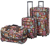 Rockland Vara Softside - Set di 3 bagagli verticali, Gufo, 20 inch,22 inch,28 inch, Vara Softside - Set di 3 bagagli verticali