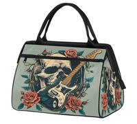 Rocknroll - Borsone da viaggio con teschio di chitarra, per donne, uomini, bambini, ragazzi, ragazze, weekend, 24 l, borsone da cabina per sport, palestra, yoga, Colore, Grande, Organizer per borse