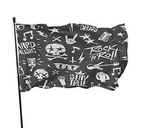 Rock'n'roll Elements Garden Flag 3x5 FT Cultura grunge Chitarra Teschio Maniac Microfono Musica rock Arte Poliestere Cortile Bandiere Casa Patio Prato Banner di auguri per interni ed esterni
