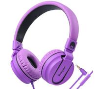 RockPapa 952 Cuffie per Bambini, Cuffie Filo con Microfono, Leggere e Pieghevoli, Cavo Jack 3.5 mm da 1.5 m, Cuffie On-Ear per Scuola/Smartphone/Tablet/Mp3 (Nero Viola)