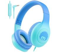 RockPapa C24 Cuffie per Bambini con Cavo, Microfono HD, Leggero, Pieghevole Cavo Cuffie con Jack 3.5mm, On-Ear Stereo Bass Cuffie per Scuola/Viaggi/Telefono, Celeste Turchese Gradiente