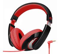 RockPapa Comfort Cuffie con Cavo, Regolabile, Over-Ear Headphones per Telefono, Compressa, PC, Scuola, MP3/4 DVD, iPod iPad Nero Rosso
