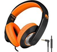 RockPapa Comfort+ Cuffie con Microfono e Controllo del Volume per Bambini/Adulti, Compressa iPod iPad iPhone Samsung Galaxy Huawei Telefono PC Scuola Nero Arancio, Taglia unica
