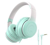 RockPapa L22 Cuffie per Bambini/Adulti, Cuffie con Filo e Microfono per Ragazzi Bambina Adolescenti, Cuffie Pieghevoli, Archetto Regolabile, per Scuola/Viaggio/Telefono/PC, Verde Chiaro