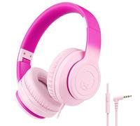 RockPapa L22 Cuffie per Bambini/Adulti, Cuffie con Filo e Microfono per Ragazzi Bambina Adolescenti, Cuffie Pieghevoli, Archetto Regolabile, per Scuola/Viaggio/Telefono/PC, Rosa Gradiente