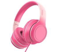 rockpapa L22 Cuffie pieghevoli con cavo per bambini scuola w/microfono | Microfono in-line, cavo intrecciato da 1,2 m, jack da 3,5 mm, cuffie per ragazze, per computer hromebook, rosa