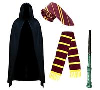 RockParty Set di costumi da mago per bambini, mantello magico, bacchetta, sciarpa, cravatta, bretelle, scuola, ragazzo/ragazza, Halloween, cosplay, costume da mago, accessori per la festa del libro