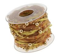 Rockreyoa 10 m di nastro di perle con nastro in chiffon, ghirlanda di perline in organza, per fai da te, feste, matrimoni, compleanni, 10 mm, oro