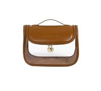 Rockreyoa Borsa grande per trucchi ampia, aperta, in pelle PU, con capacità, per cosmetici, da viaggio, per trucchi, caramello