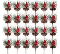 Rockreyoa Pigne artificiali, bacche rosse, pigne, rami, piccoli rami di abete artificiali, con bacche e pigne, bacche di Natale per decorazioni natalizie, regalo rosso, 12 pezzi