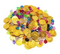 Rockreyoa Pirati - Set di monete d'oro da pirata, in plastica, per feste dei pirati, 200 pezzi (oro pirata, 100 + pietre preziose 100)