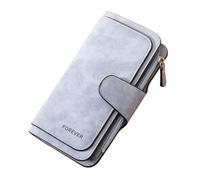 Rockreyoa Portafoglio lungo da donna, grande, in pelle, con scomparti per carte di credito, con 14 scomparti per carte di credito, in pelle, Azzurro
