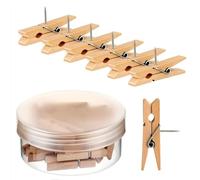 Rockreyoa Push Pin Clips mollette in legno con spilli in legno, puntine da disegno, piccole mollette in legno, set di puntine per unghie e morsetti, per bacheca, appunti, ufficio, colori di base, 20
