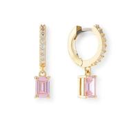 Rocksbox Baguette Drop Huggies in rosa - Cerchi in oro da donna - Placcatura in oro 14 k con pavé di cristalli - Gioielli di alta qualità - 20 mm, ottone, senza pietre preziose