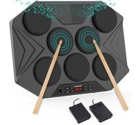 ROCKSOCKI Batteria elettronica da tavolo, batteria digitale portatile, 7 pad con sensibilità alla velocità, luce LED a livello musicale, supporto USB-MIDI Mac e PC, regalo ideale per adulti e