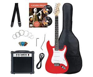 Rocktile Banger's Pack Set Chitarra Elettrica Rosso - Kit Completo per Chitarre Elttriche con Amplificatore 25W, Custodia Morbida, Cavo, Tracolla, Tremolo, Plettri - Red Highgloss