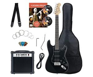 Rocktile Banger's Power Pack Set Completo Chitarra Elettrica con Single Coil e Humbucker Pickups Nero (Amplificatore, Borsa, Cavo, Tracolla, Plettro, Tremolo, Corde di Ricambio e Scuola con CD/DVD)