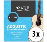 Set 3x Rocktile Corde per Chitarra Acustica 012-053 Robuste 6 Corde in Acciaio