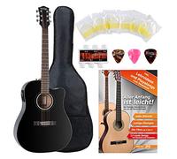 Rocktile D-60CE Set Chitarra Western con Pickup - Chitarra Dreadnought - Con Borsa, Quaderno di Esercizi, Accordatore, Corde e 3 Plettro - Nero