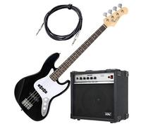 Basso Elettrico 4 Cordas Bass Jazz JB-Stile 21 Tasti Set con Amplificatore Nero
