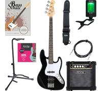 Rocktile Fatboy II E-Bass Set - E-Bass in stile Jazz con 2 single-coil pickup - incl. tracolla, cavo & scuola di basso elettrico - nero