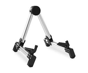 Rocktile GSF-2020S supporto pieghevole universale per chitarre e strumenti a corda (elettrica, basso, classica, western), stabile in alluminio, colore argento.