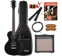 Rocktile L-100 BL Chitarra Elettrica Nera Starter Set, Corpo: Tiglio | Manico: Acero avvitato, 2x Humbucker Pickup, 22 tasti medi, Tastiera in palissandro, Inlays: Dot, Selettore pickup a 3 vie