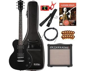 Rocktile L-100 BL Chitarra Elettrica Nera Starter Set - Modello Single Cut - Corpo: Tiglio - 2x Humbucker Pickup - incluso Amplificatore, Gigbag, Cavo, Plettro, Tracolla e Scuola - Nero