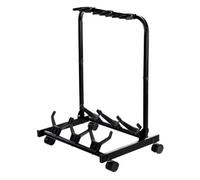ROCKTILE Multistand Supporto per 3 Chitarre con Ruote per E/A-Chitarra | Adatto per E-Guitar, chitarra acustica, E-Bass, basso acustico, ecc., 4 ruote mobili, 2 ruote bloccabili, Supporto pieghevole