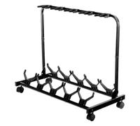 ROCKTILE Multistand Supporto per 5 Chitarre con Ruote per E/A-Chitarra | Adatto per E-Guitar, chitarra acustica, E-Bass, basso acustico, ecc., 4 ruote mobili, 2 ruote bloccabili, Supporto pieghevole