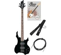 Rocktile Pro BB104-B BattleBone E-Bass Set - E-Bass in design heavy con 2 pickup e 2 controlli tono - incl. tracolla per chitarra, cavo e scuola di basso elettrico - nero