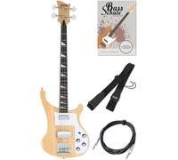 Rocktile Pro RB-400N Lumberjack E-Bass Set - Longscale con 2 pickup, controllo volume e tono separati - include tracolla, cavo e scuola di basso - finitura naturale.