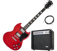 Rocktile Pro S-Red AK20G- Set chitarra elettrica Heritage Cherry con amplificatore e cavo; humbuckers; corpo tiglio; manico acero; tastiera palissandro; finitura lucida; kit completo per principianti