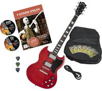Rocktile Pro S-Red Chitarra Elettrica Heritage Cherry Set con Accessori | Modello: S-Red, Serie: Pro, Peso: ca 3, 3 kg, Numero di corde: 6, Orientamento: Destrimano, Forma corpo: Doublecut, Scala: 24