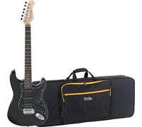 Rocktile Pro ST60-BK Chitarra Elettrica All Black - Corpo in Mogano, Humbucker & Single-Coil Pickup, incl. Softcase con Cinghie - Set Perfetto per Principianti e Intermedi