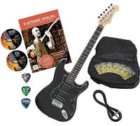 Rocktile Pro ST60-BK Chitarra Elettrica All Black Set con Accessori - Corpo in Mogano, Humbucker & Single-Coil Pickup, incl. Set Accessori - Set Chitarra Elettrica Ideale per Principianti e Avanzati