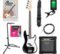 Rocktile Puncher E-Bass Set - E-Bass Longscale in stile Preci con pickup split coil - incl. tracolla per chitarra, cavo & scuola di basso elettrico - Nero