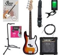 Rocktile Puncher E-Bass Sunburst Starter Set, Basso, Peso: 4, 0 kg | Modello: Puncher Sunburst, 0 kg, Numero di corde: 4, Orientamento: destrorso, Forma corpo: P-Bass, Corpo: mogano, Tasti: 22
