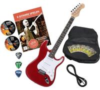 Rocktile Sphere Classic Red Set Chitarra Elettrica (chitarra elettrica in design ST, incl. custodia, cavo, plettro, scuola di chitarra con CD & DVD & corde) Rosso