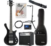 Rocktile TB-4 MBK Traveler E-Bass - Basso elettrico a 4 corde in formato da viaggio - 2 Single Coil pickup - Incluso amp, custodia, tuner, tracolla, supporto, cavo e scuola - Matte Black