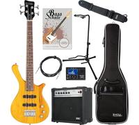 Rocktile TB-4 NHS Traveler E-Bass - Basso elettrico a 4 corde formato da viaggio - 2 Single Coil pickup - Incluso amp, custodia, tuner, tracolla, supporto, cavo e scuola - Natural Honey Stain
